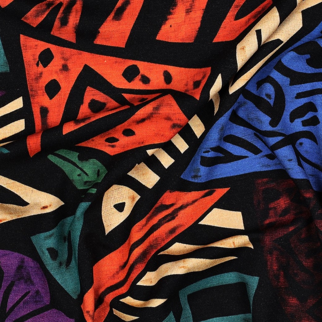 Jersey Viscose Digital Abstract Floral Black