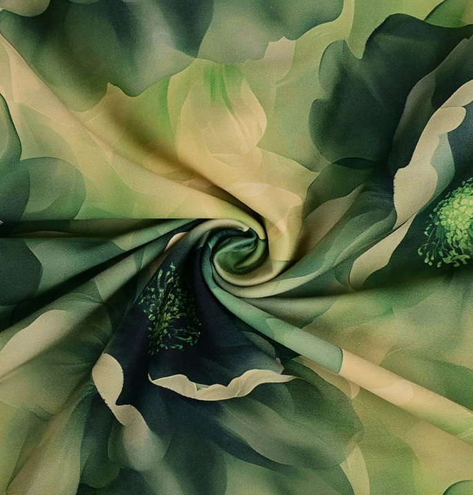 Cotton Stretch Satin Big Poppy Green