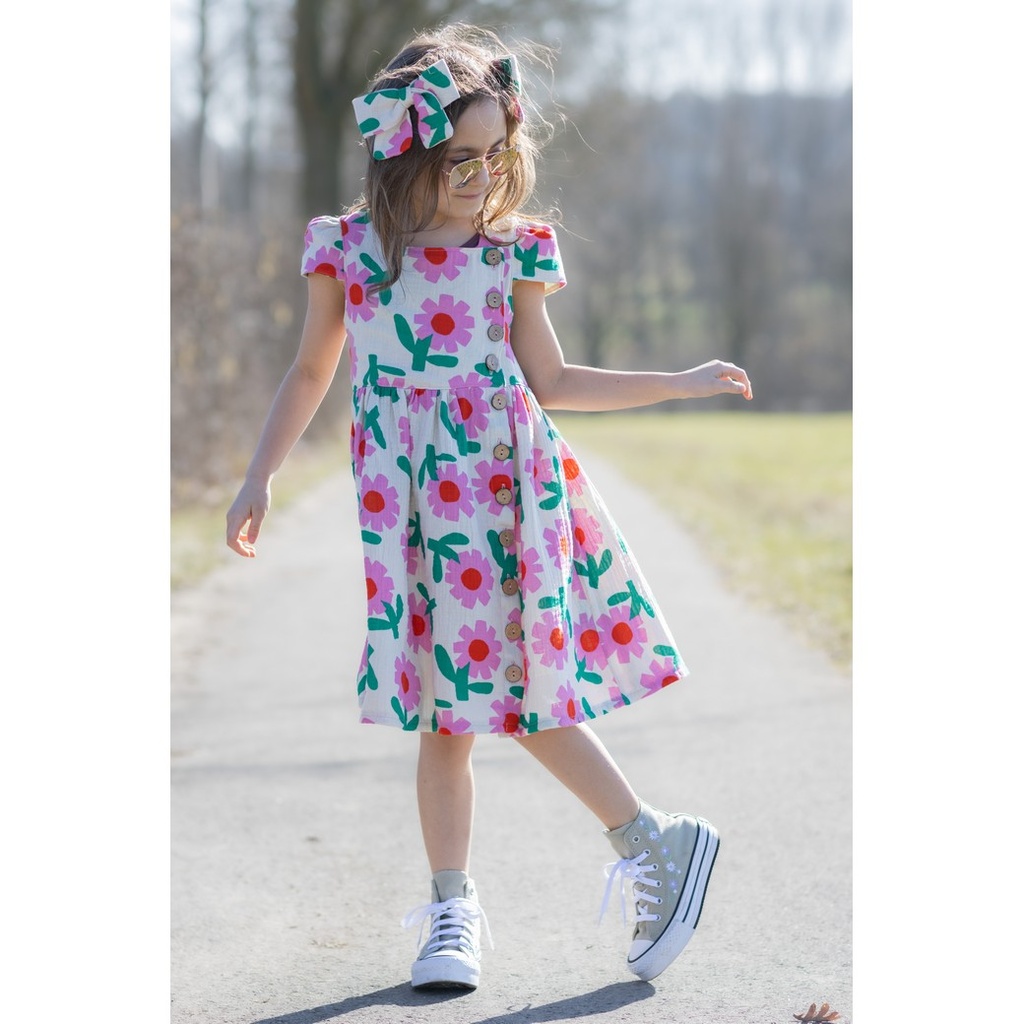 Jennifer Bouron Organische Double gauze Flowers - Natural/Pink