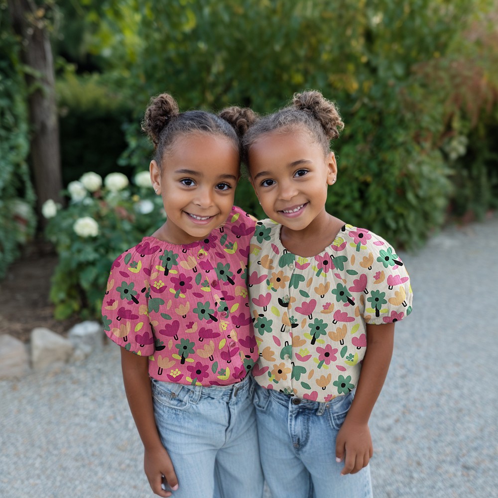 Jennifer Bouron Organische Double gauze Flowers - Natural/Pink