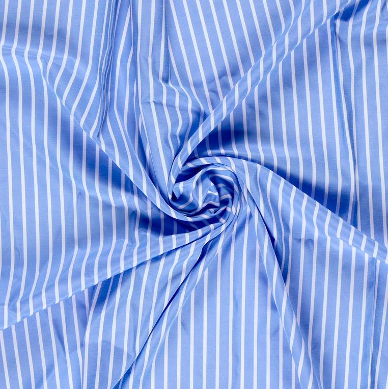 Polye./Katoen Strepen 1 cm. Hemelsblauw