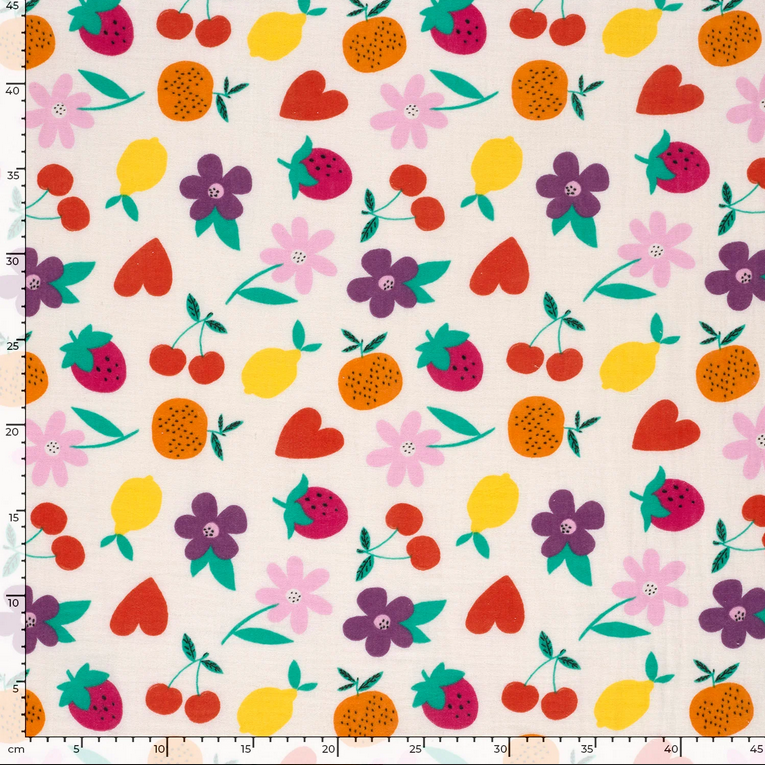 Double Gauze Flowers & Fruit - Ecru