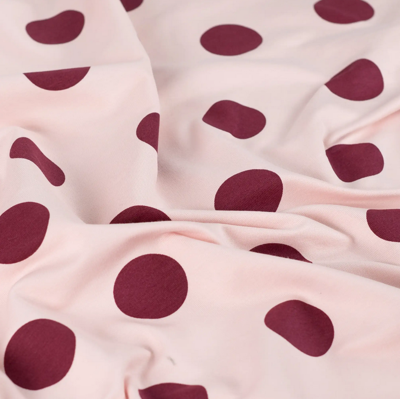 French Terry 4 cm Dots Rose/Bordeaux