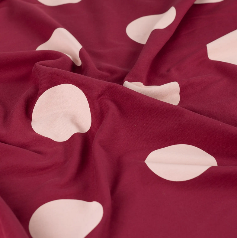 French Terry 7,5 cm Dots Bordeaux/Rose