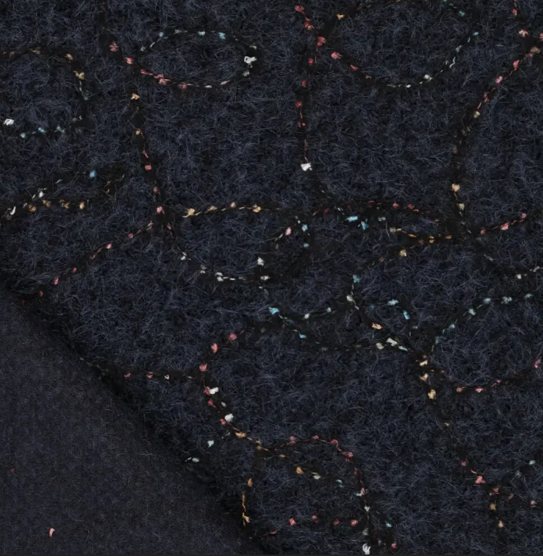Mantelstof Bouclé Embroidery Lizzy Navy