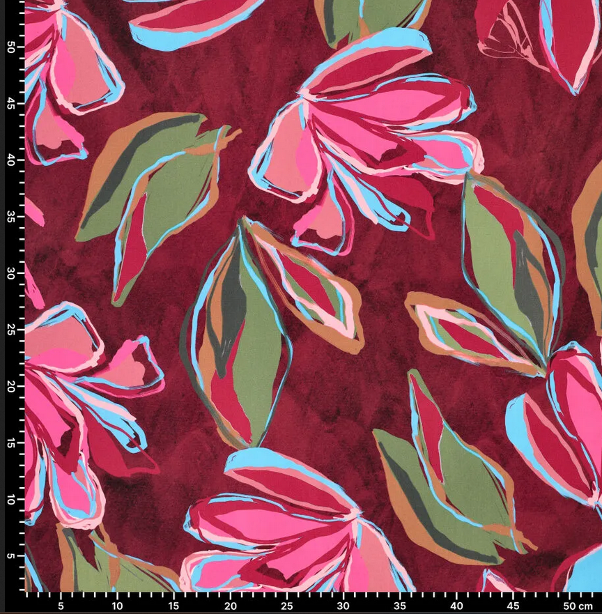 Viscose Stretch Tulip Lines Bordeaux