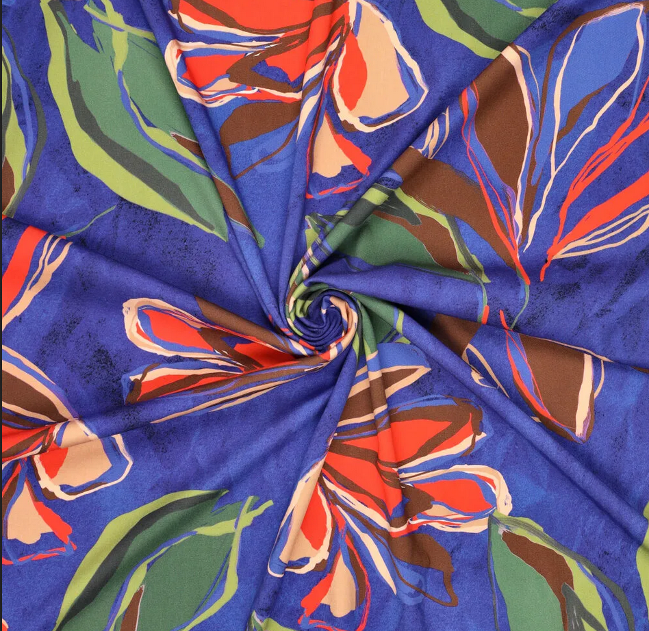 Viscose Stretch Tulip Lines Cobalt