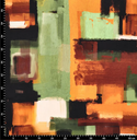 Viscose Stretch Satin Painting Terra/Green/Orange
