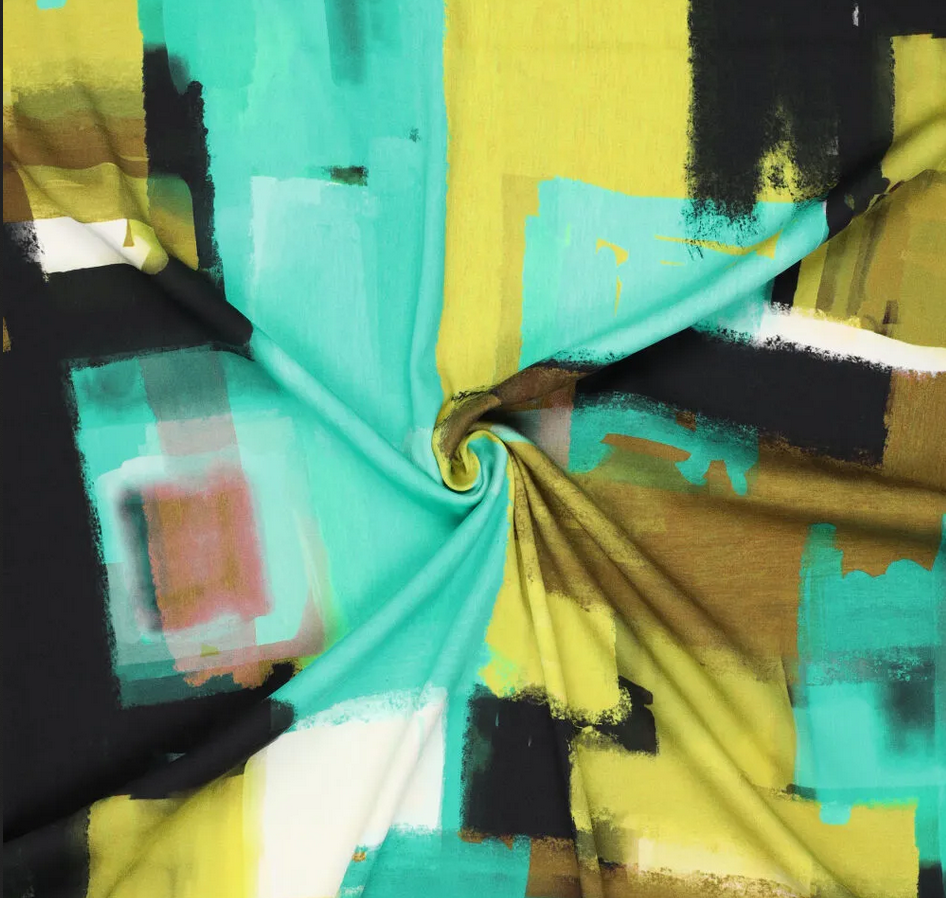 Viscose Stretch Satin Painting Jade/Lime
