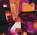 Viscose Stretch Satin Painting Violet/Orange