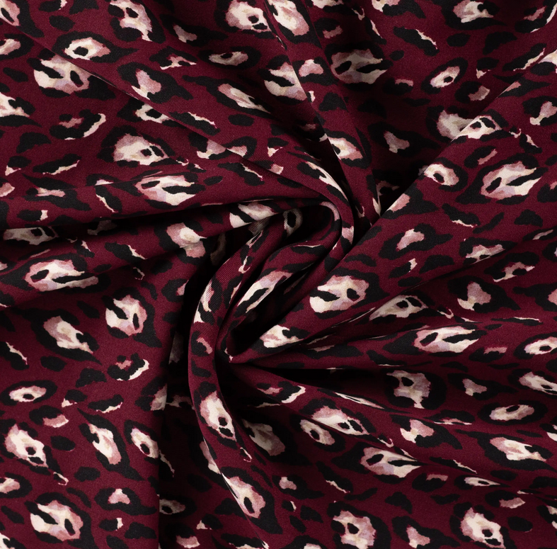 Viscose Twill Print Leopard Wine