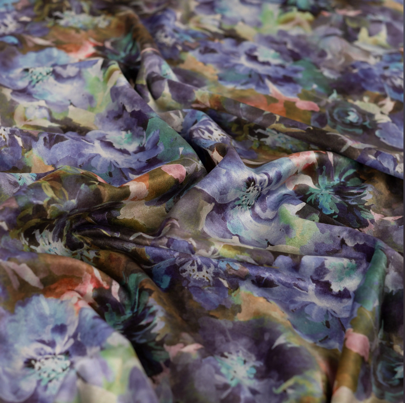 Scuba Suède Digital Flower Denimblue