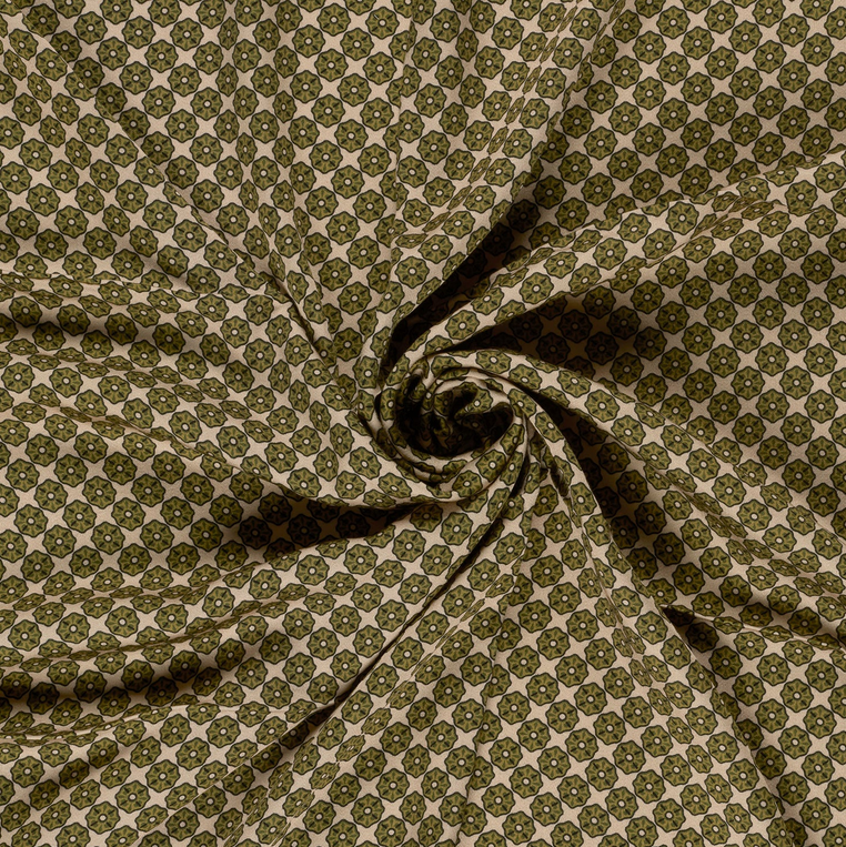 Viscose Satin Retroprint Kaki