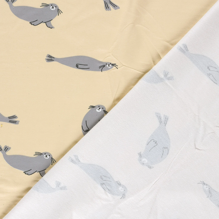 French Terry Brushed Digital Zeehond - Beige