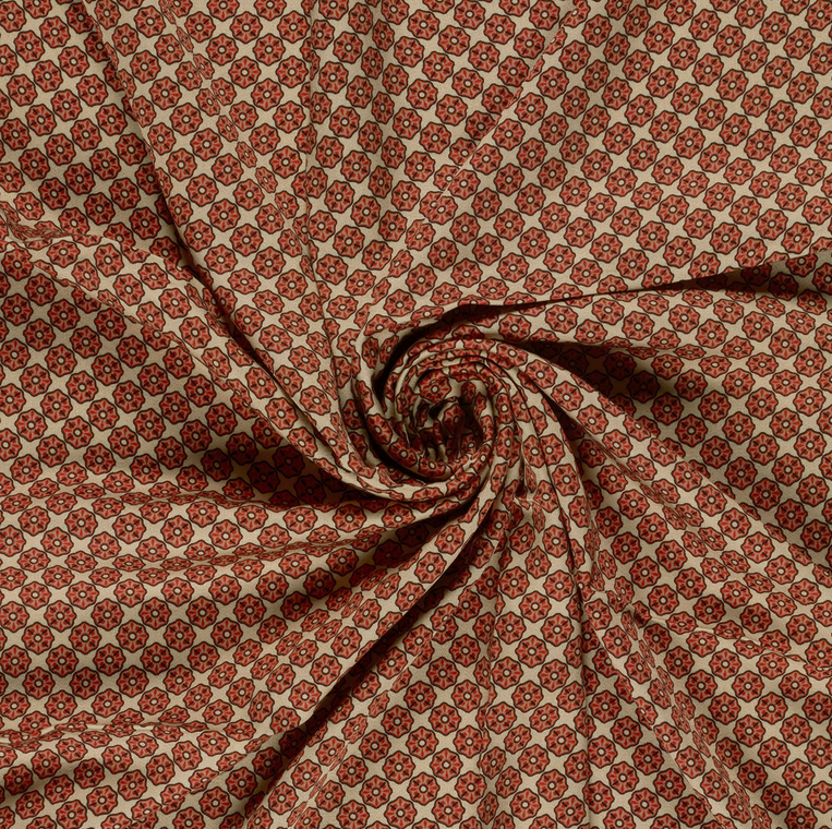 Viscose Satin Retroprint Rust/Red