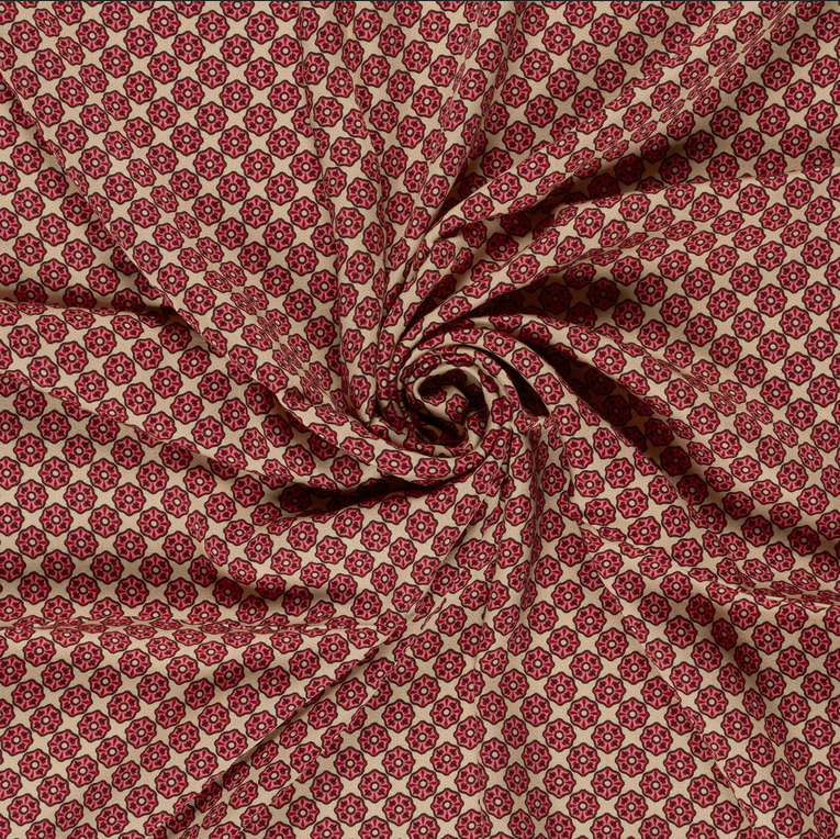 Viscose Satin Retroprint Raspberry