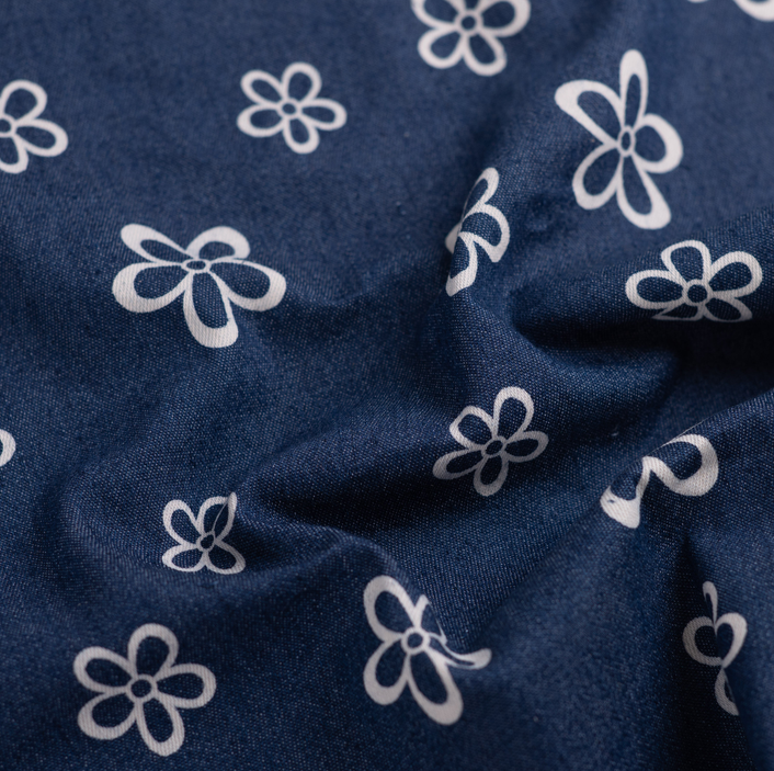 Stretch Denim Print Flower Blue