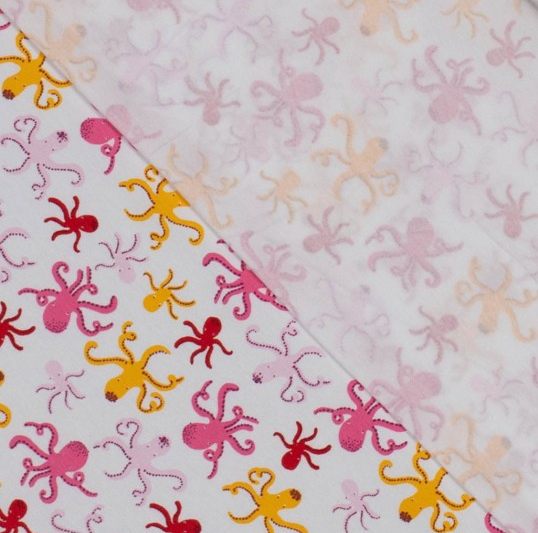 Jersey Katoen Octopus Pink/Yellow