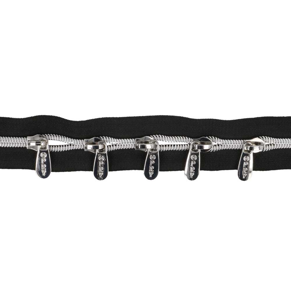 Spiraal rits metallic 2m incl. 5 schuivers Zilver