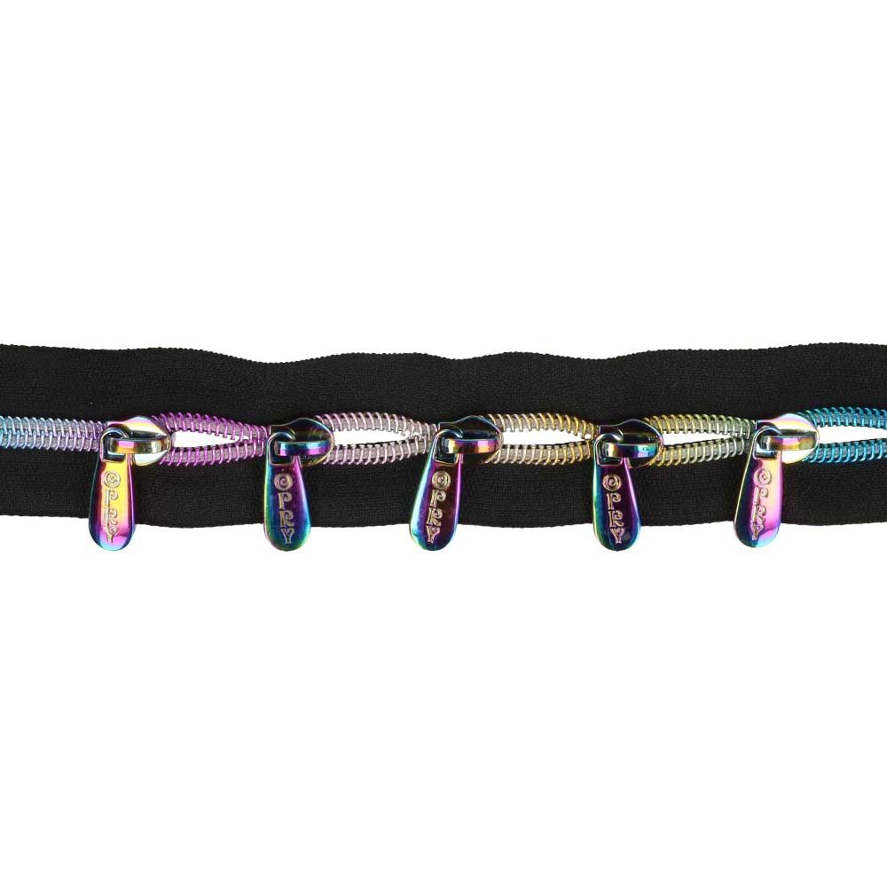 Spiraal rits metallic 2m incl. 5 schuivers Regenboog