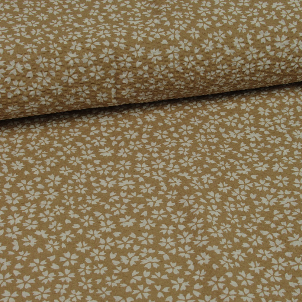 Seersucker Print Bloemetjes Beige