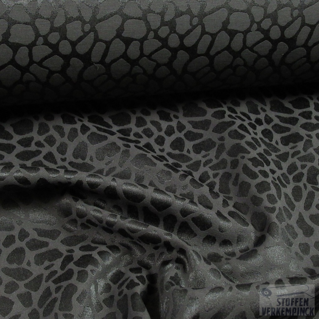 Stretch Satijn Jacquard Vlekjes Zwart