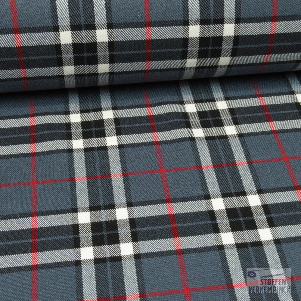 Stretch Tartan Check Grey Black Red