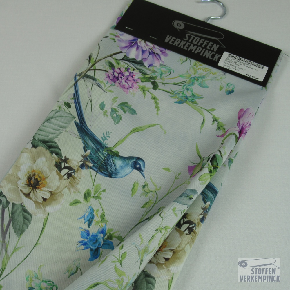 Dimout dig. print floral birds mint