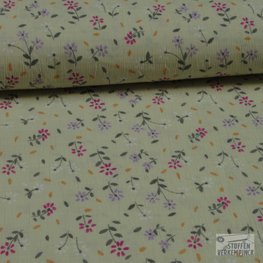 Seersucker Simpel Bloemetje Beige