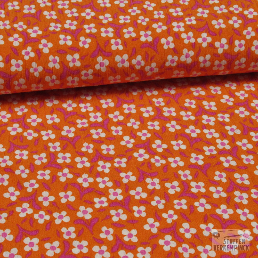 Viscose Crèpe Bloempje Oranje