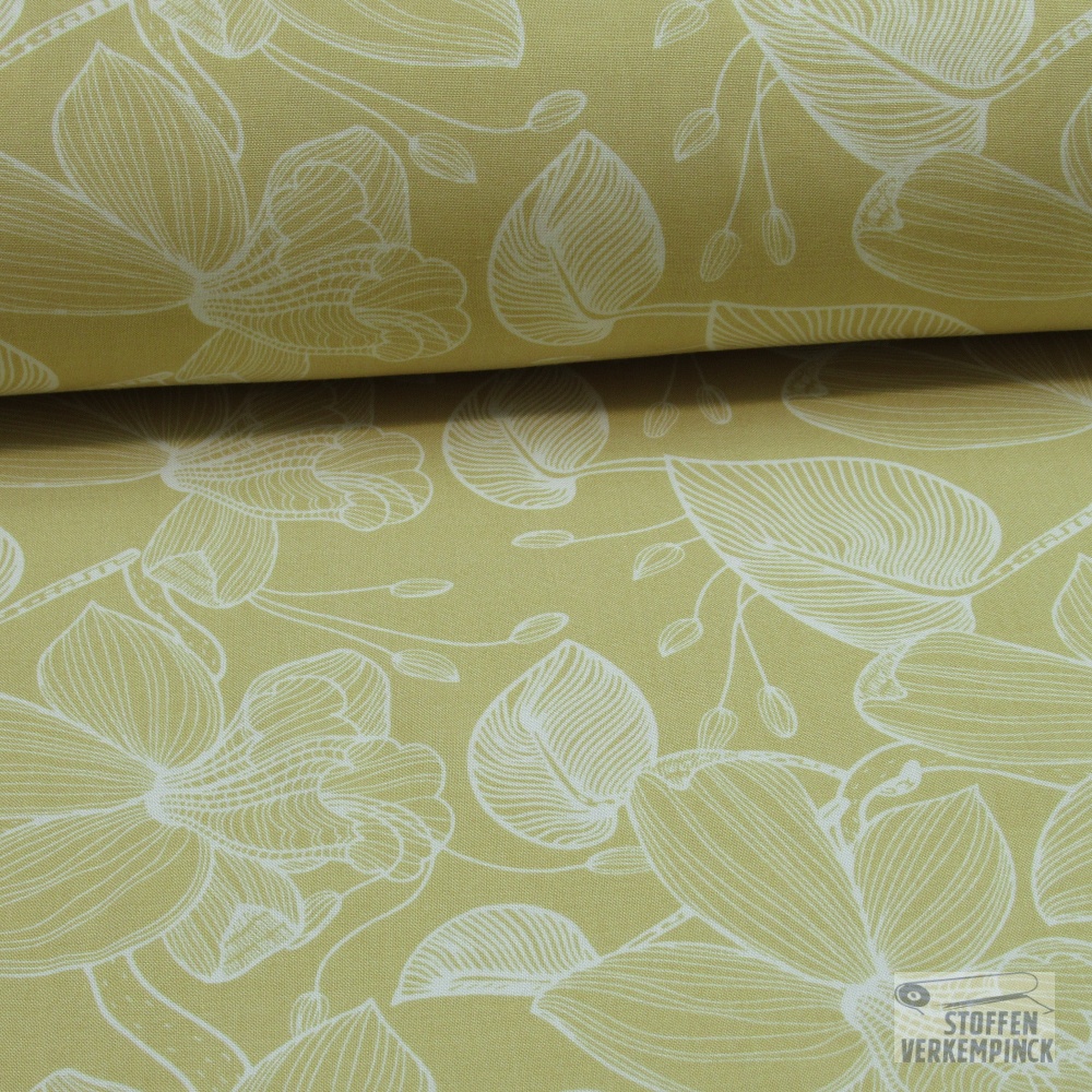 Viscose White Flowers on Soft Yellow