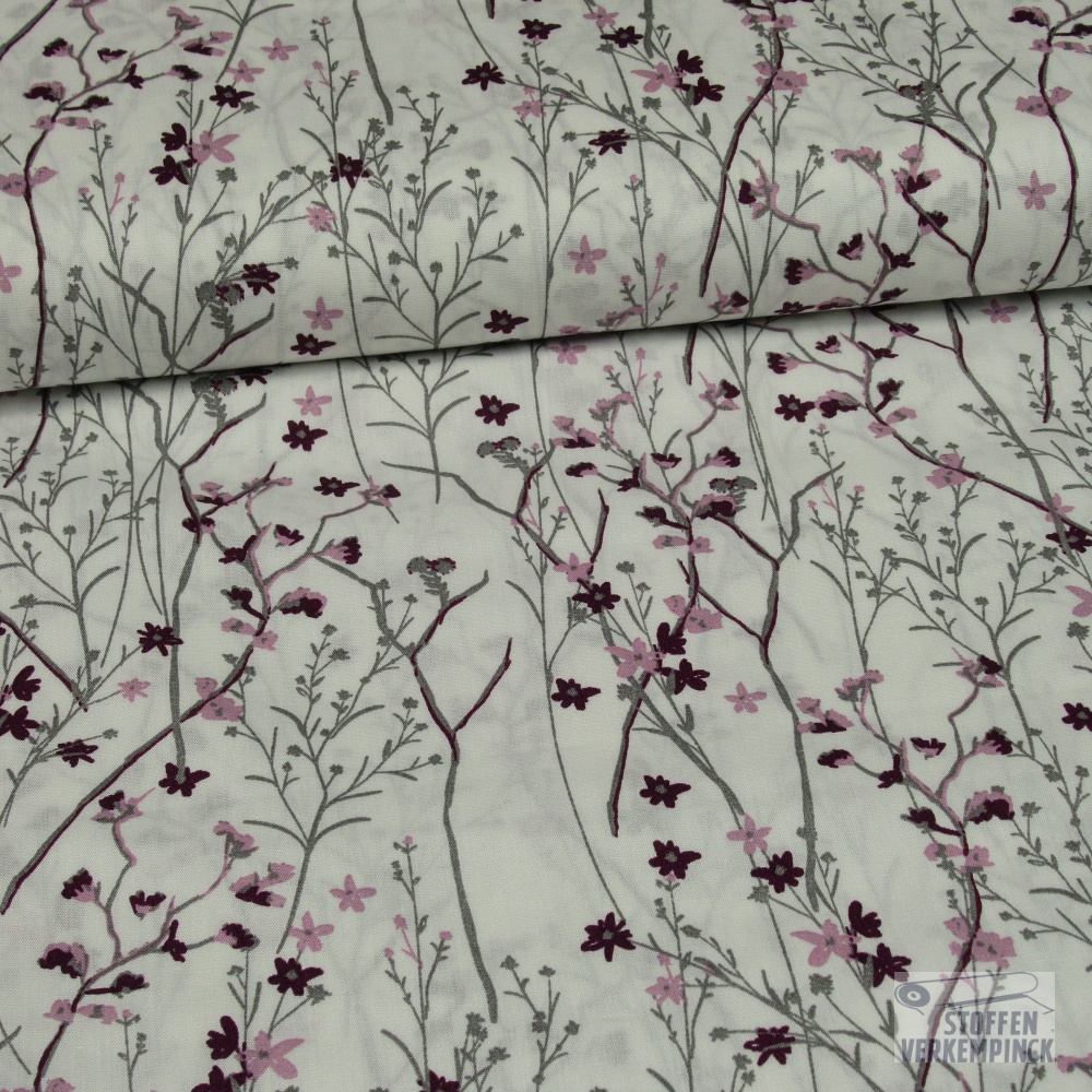 Poplin Bedrukt Mille Fleurs Snoozy Fabrics (Oud Roze)