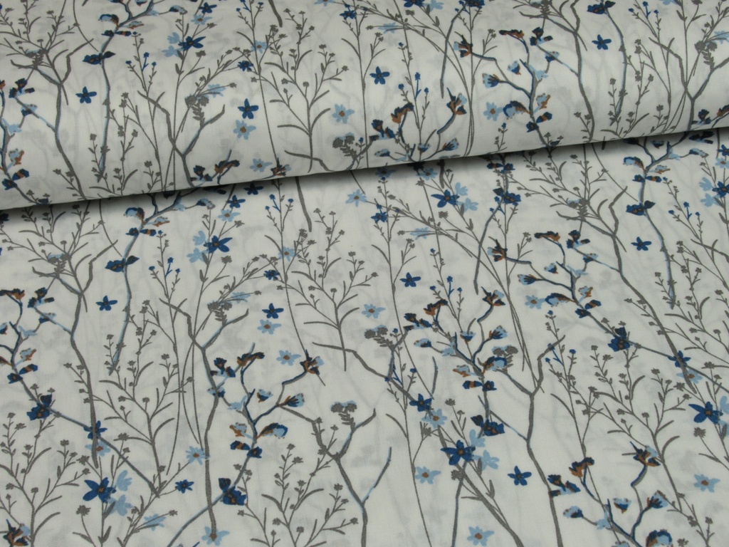 Poplin Bedrukt Mille Fleurs Snoozy Fabrics (Oud Blauw)