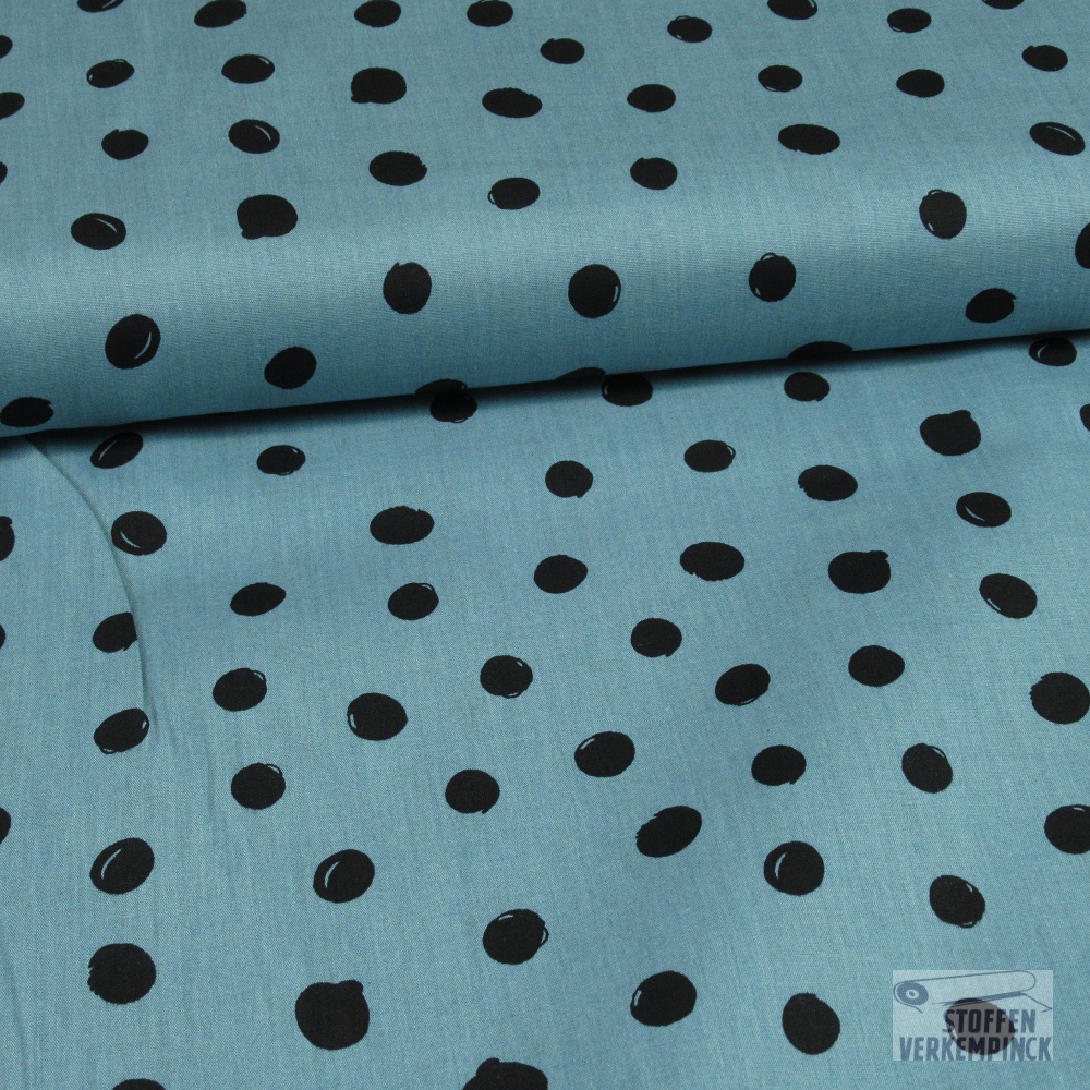 Poplin Bedrukt Getekend Stippen Snoozy Fabrics (Staal Blauw)