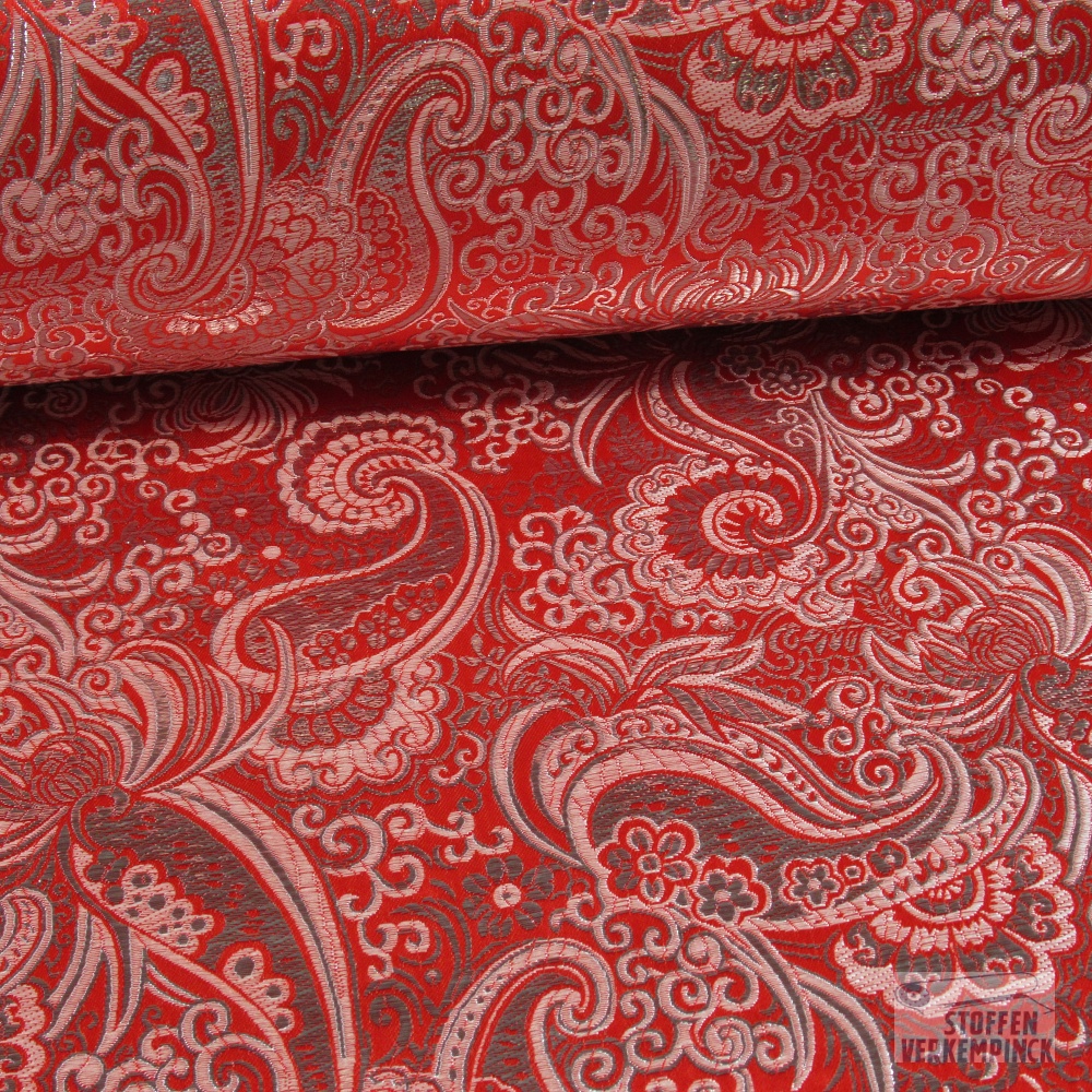 Brokaat Paisley Zilver/Rood