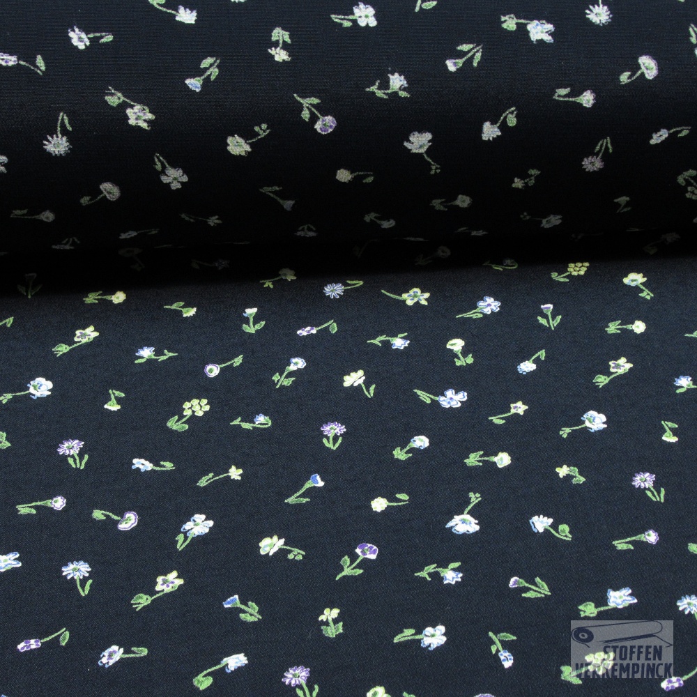 Viscose Navy met klein bloempje VERLAAGDE PRIJS