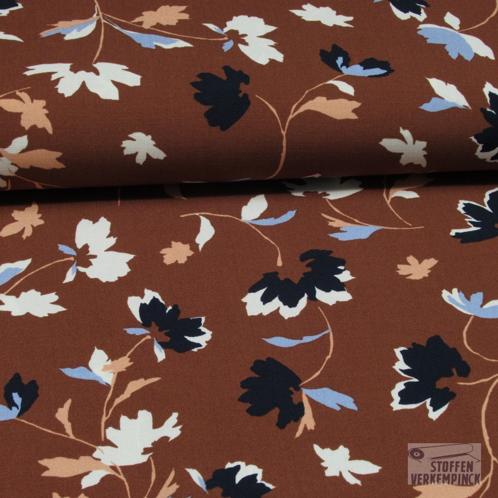 Viscose Stretch Flowers Rust