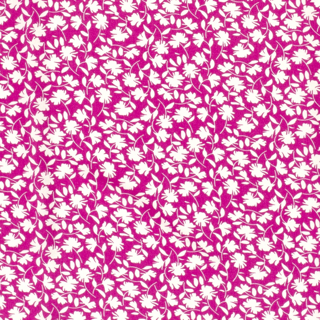 Viscose poplin print bladeren fuchsia