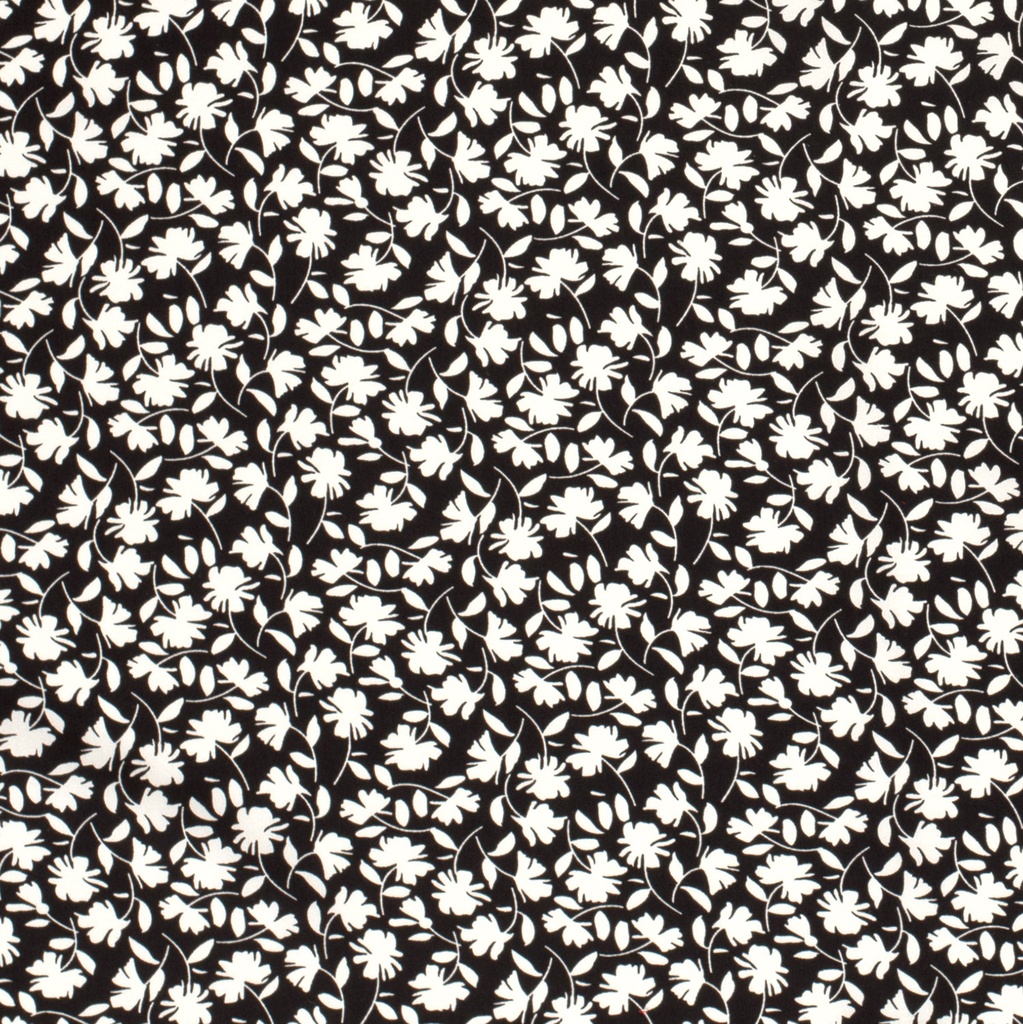 Viscose poplin print bladeren zwart