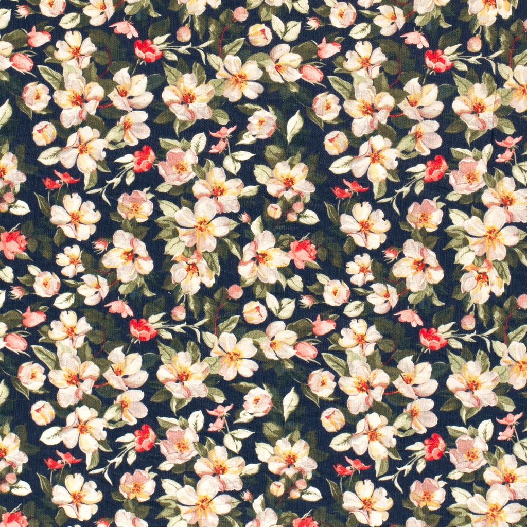 Viscose/ny crepe print bloemen marine