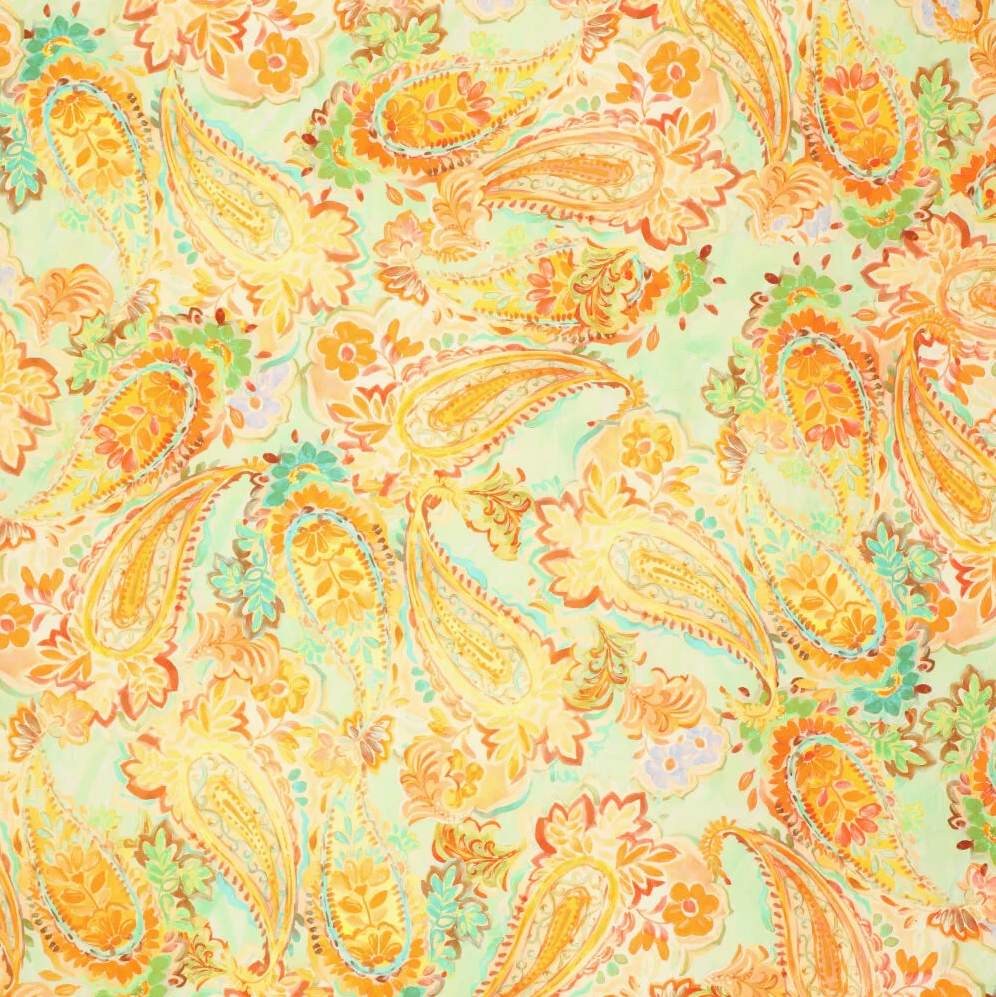 Stretch poplin watercolour paisley orange