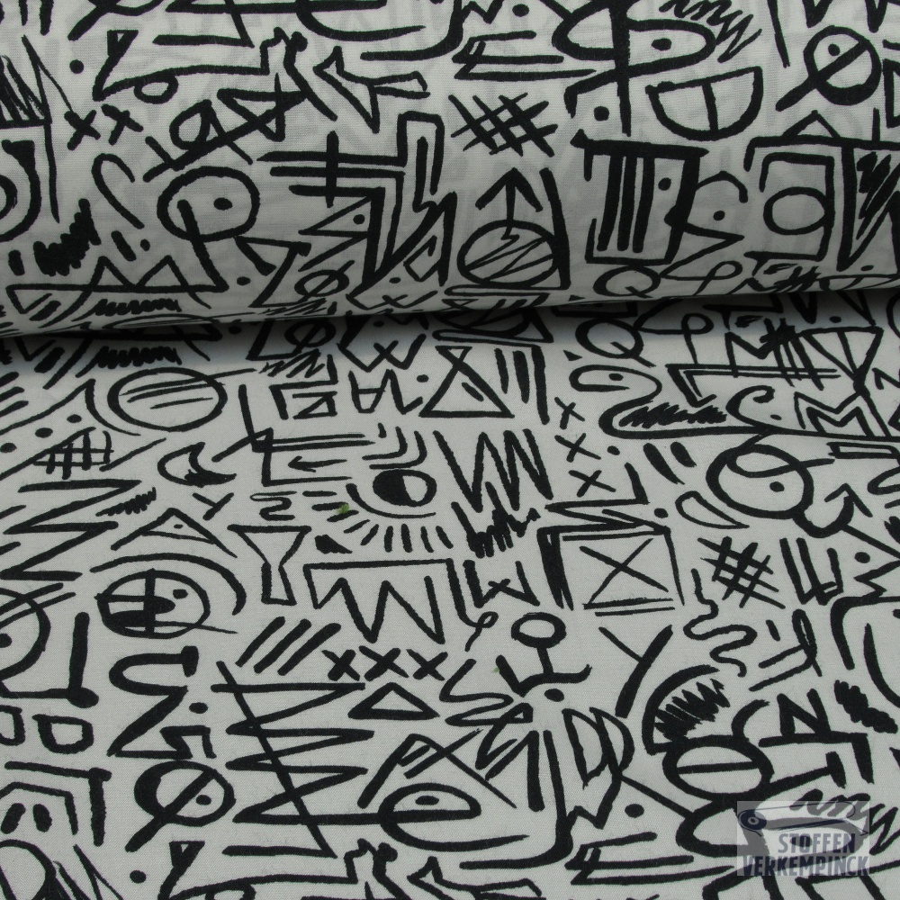 Viscose Grafico wit/zwart