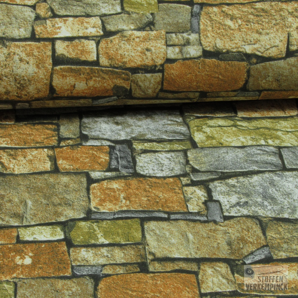 Deco-stof Stenen muur Bruin
