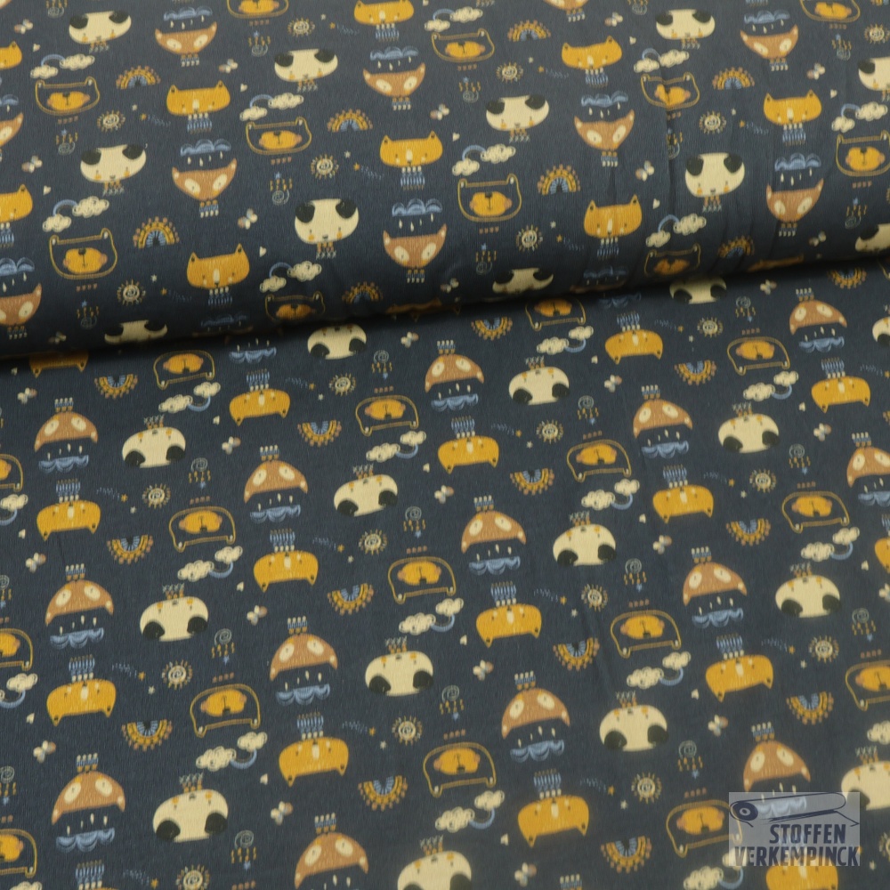 Jersey Katoen Lucky Friends Navy