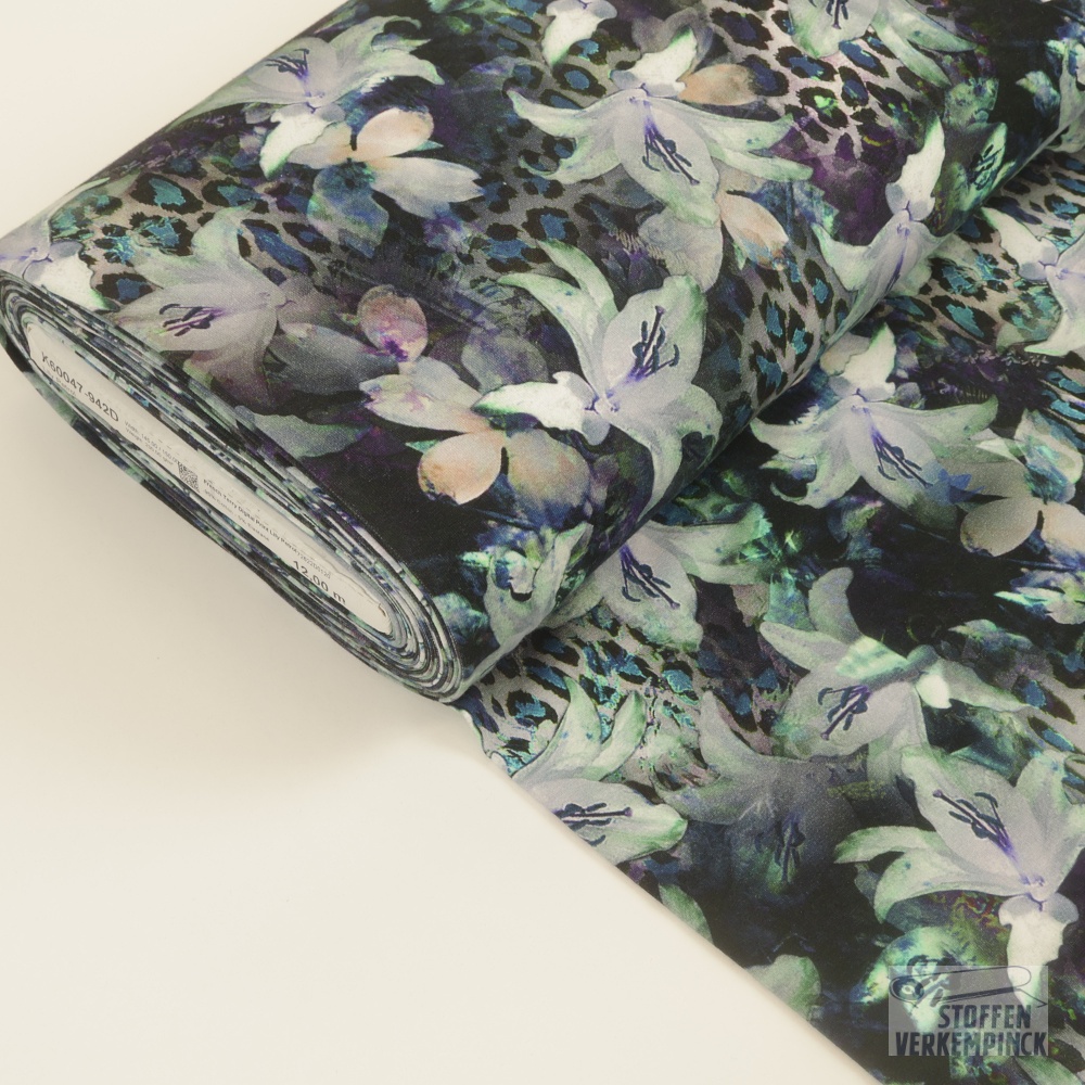 French Terry digital Lily Petrol