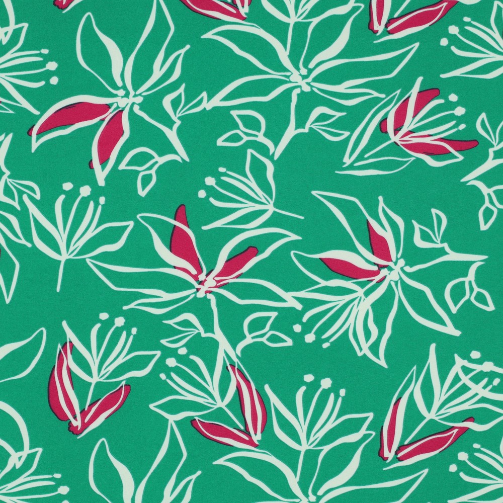 Stretch Magnolia Modern Flowers Green