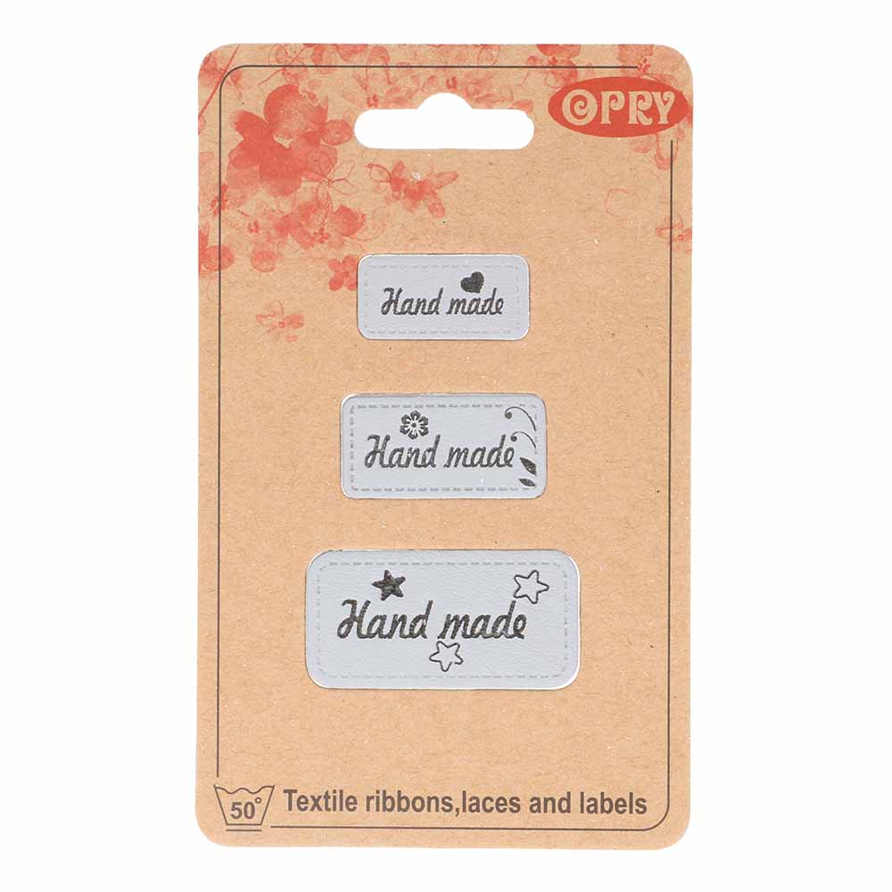 Opry skai-leren labels handmade grijs