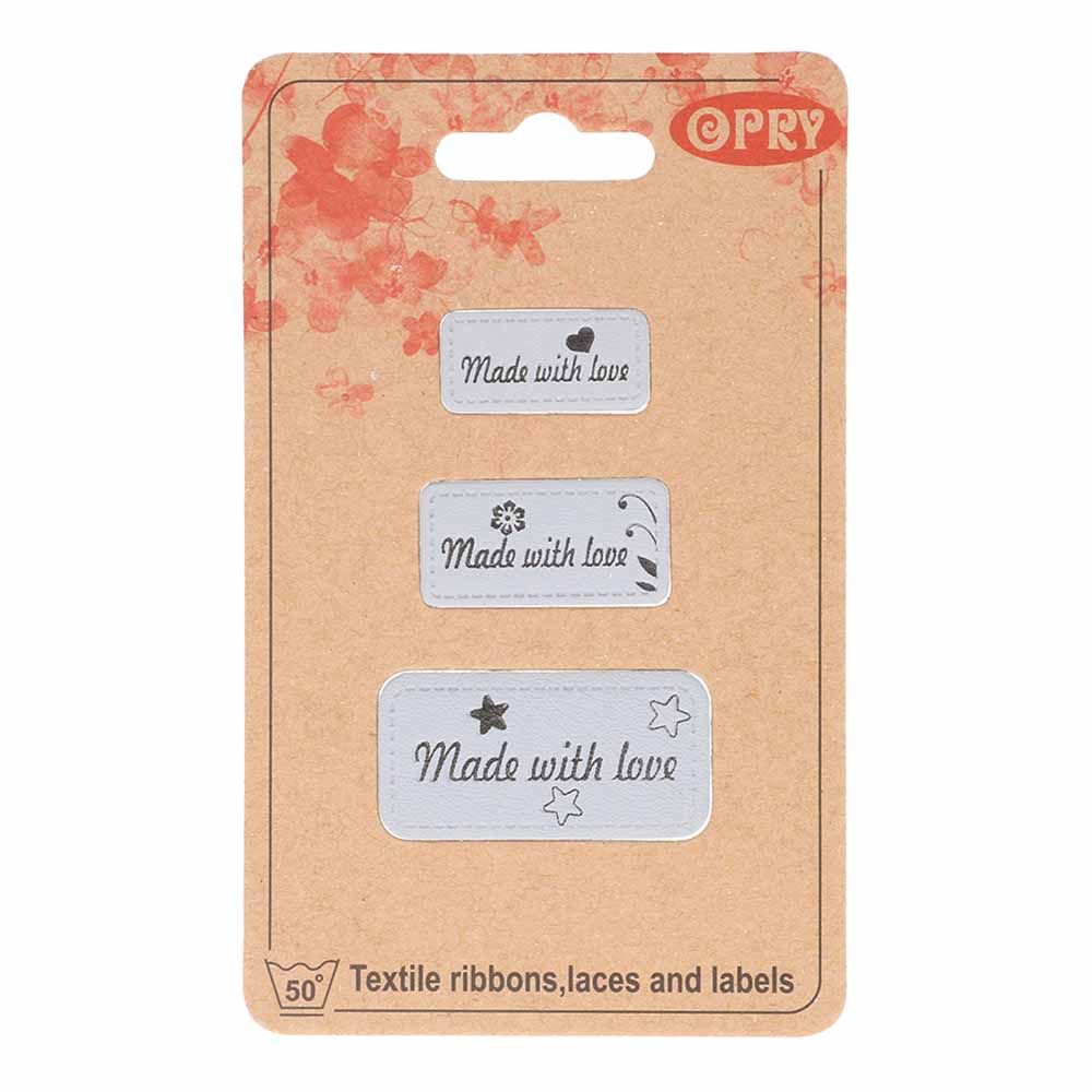 Opry skai-leren labels made with love grijs