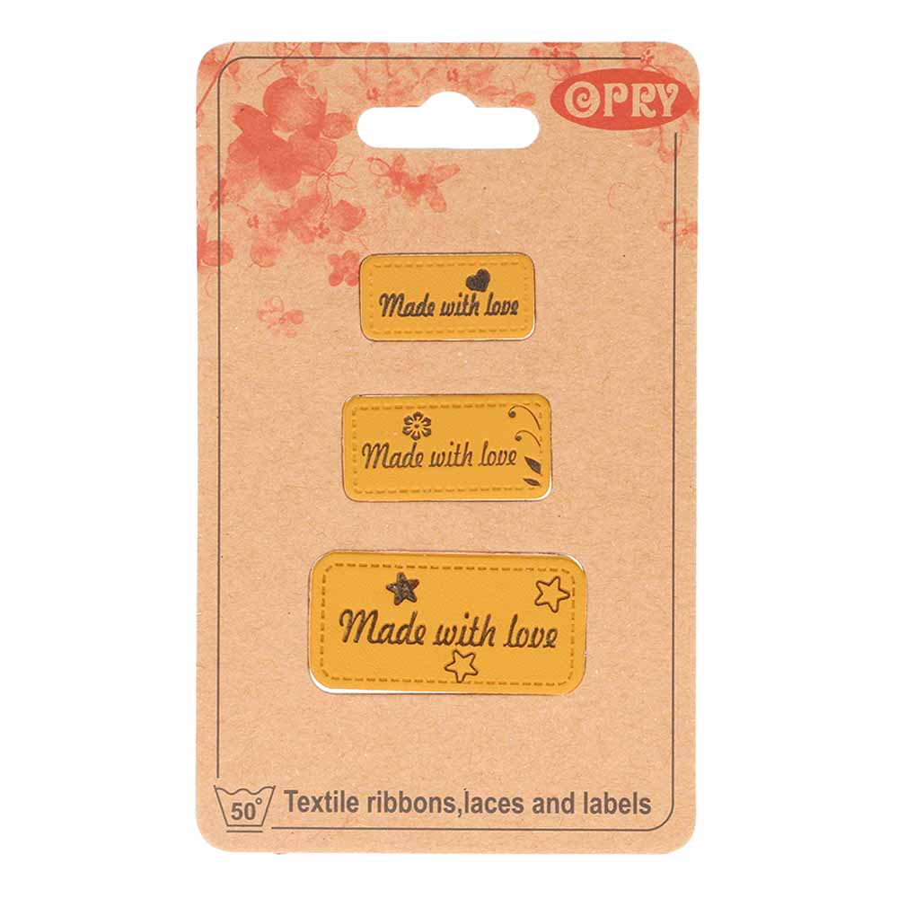 Opry skai-leren labels made with love goud