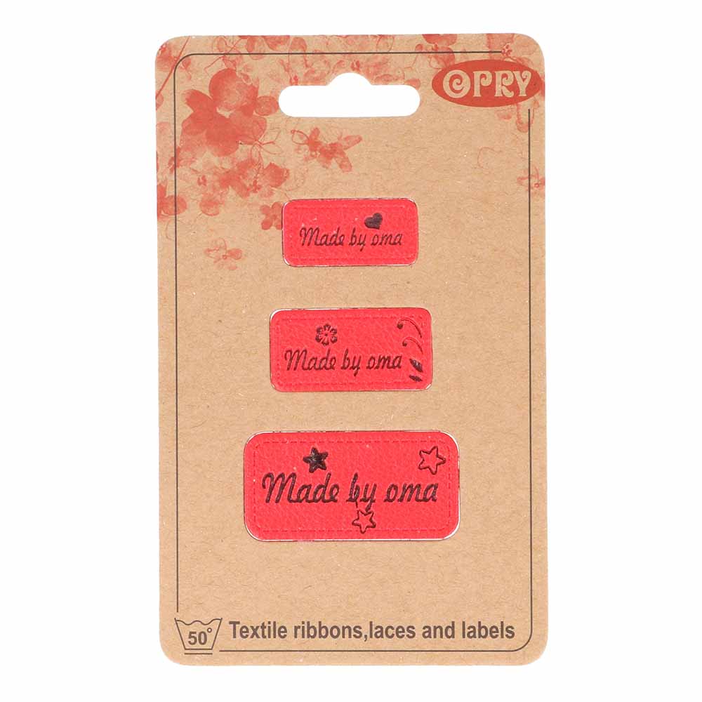 Opry skai-leren labels made by oma rood